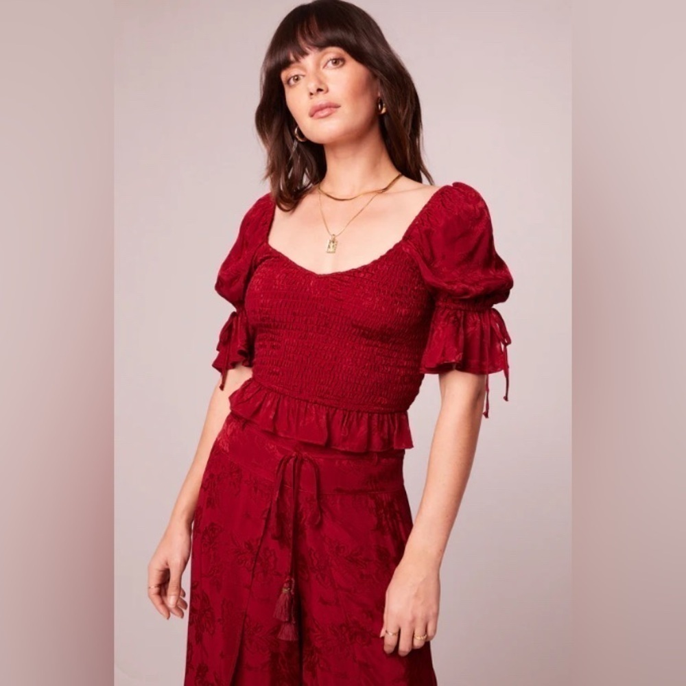 NWT Band of the Free Whimsigoth Romantic Ruby Rhubarb Smocked Crop Top Size XS